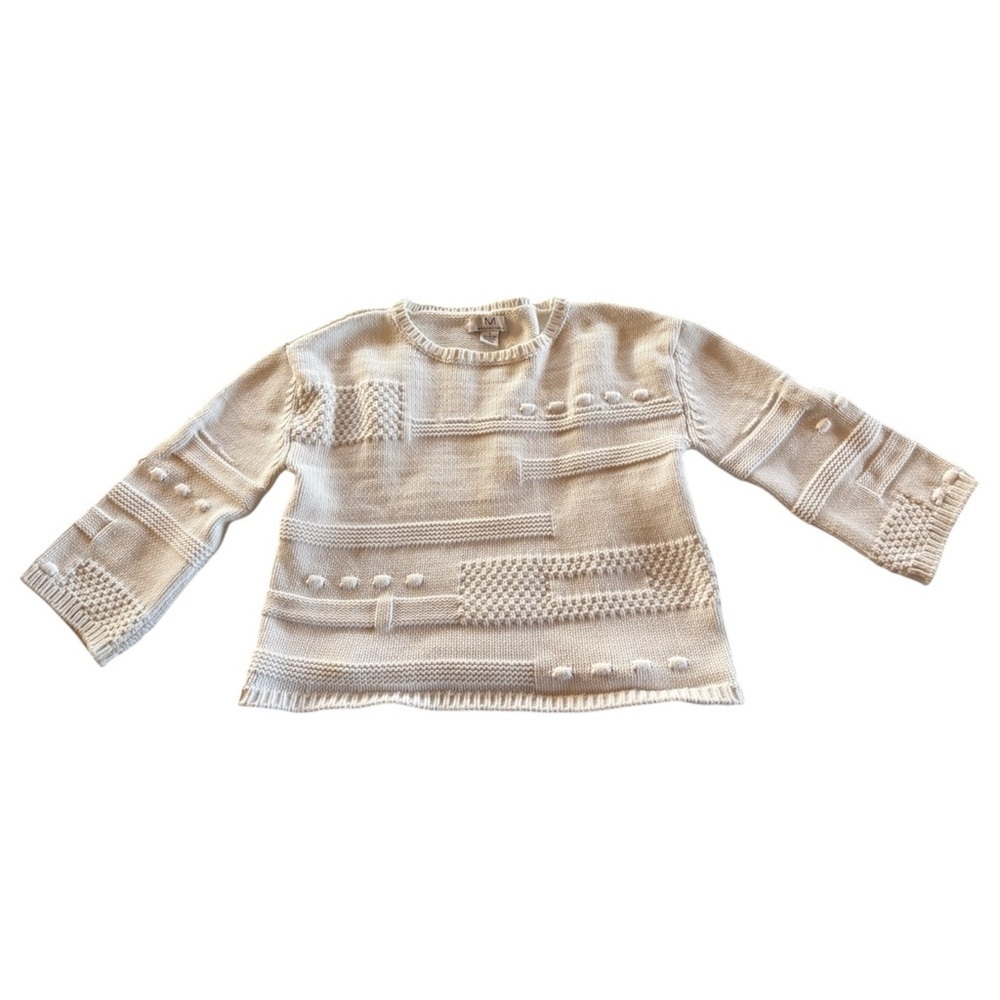 Magaschoni White Cropped Vintage Cottagecore Boxy Knit Textured Sweater Small